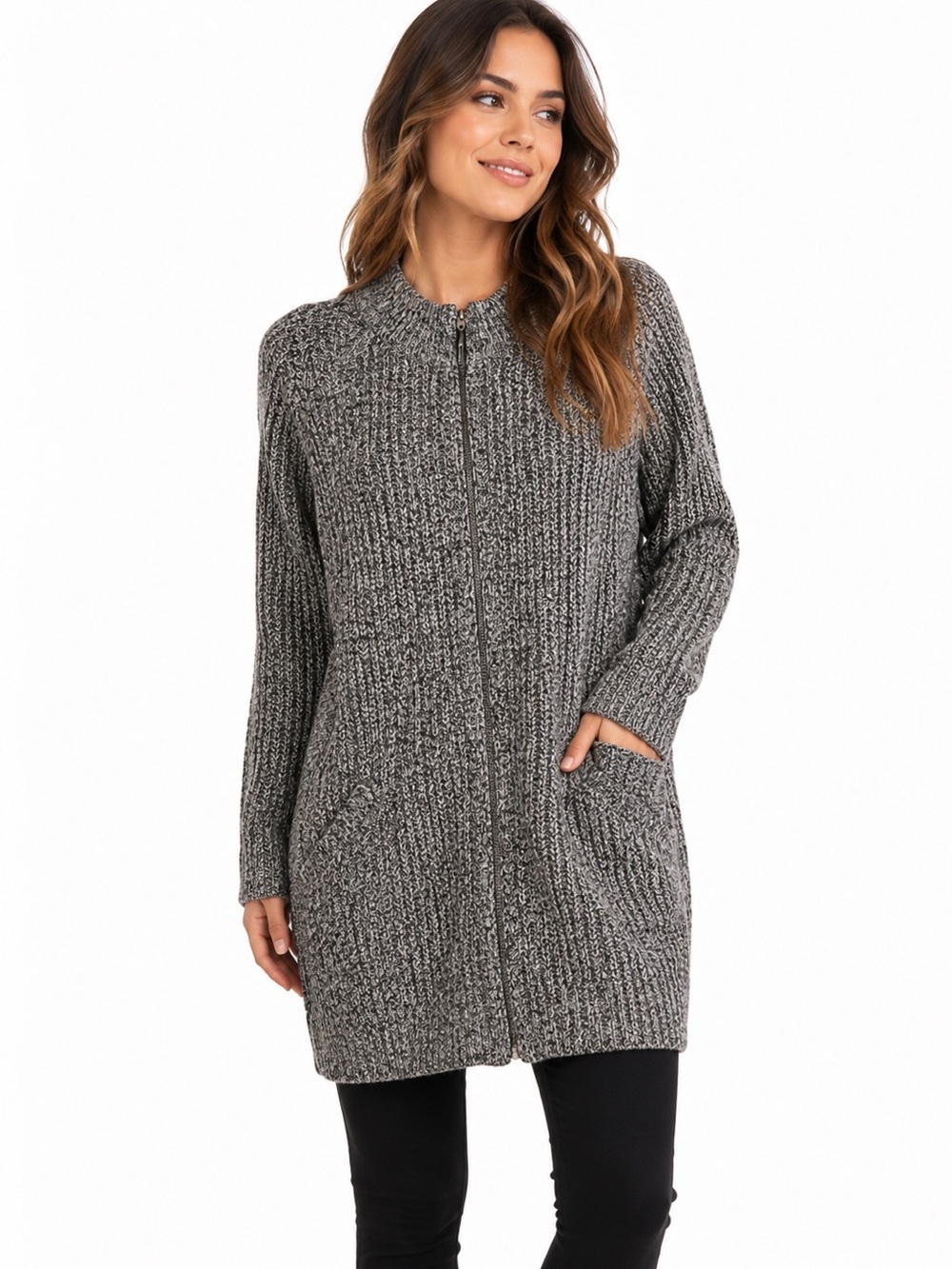 J. Jill Women’s Full Zip Marled Knit Sweater LP L Petite Multicolor